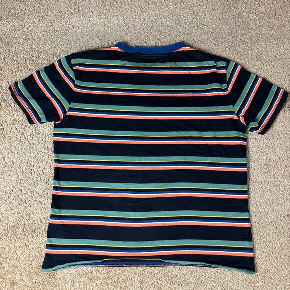 Guess Embroidered Striped Pattern T-Shirt Mens Sz S Black Orange Green Retro - Picture 3 of 4
